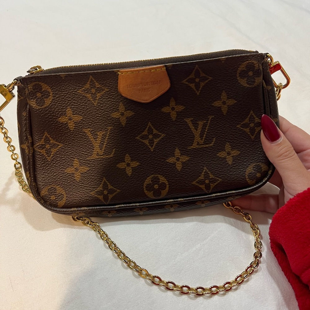 Louis Vuitton Brown Monogram Pouch with Gold Chain